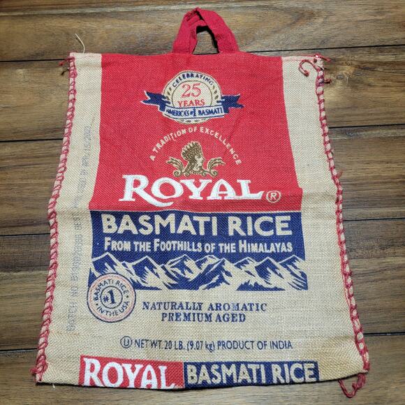 Royal Basmati Rice Burlap Bag w/ Zipper and Handles 15" X 18.5" - Picture 2 of 4